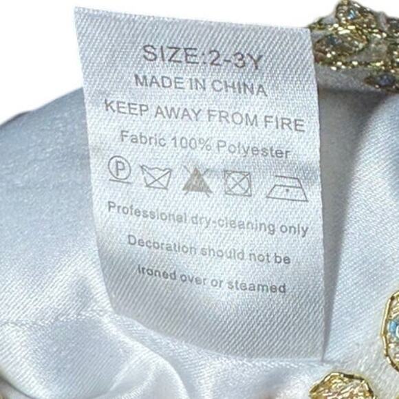 GIRLS FORMAL GOWN WITH HOOP SKIRT WHITE WITH GOLD EMBROIDARY SIZE 2-3Y - Picture 8 of 8